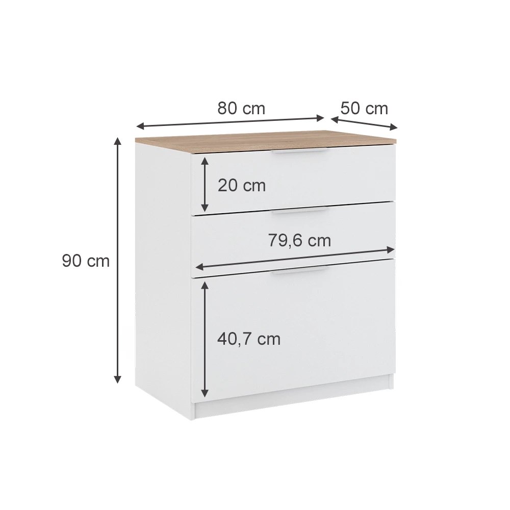 Credenza Betti Vicco - Bianco/Sonoma, 80x101.9x48 Cm, 4 Cassetti, Perfetta Per Camera Da Letto O Ingresso - Foto 3