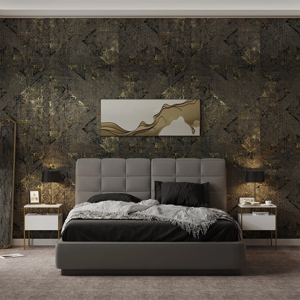 Nachttisch in Weiß/Gold, dargestellt im Ambiente mit Dekoration