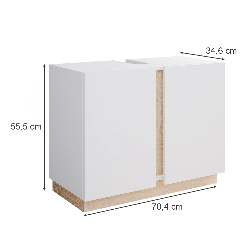 Vicco Waschbeckenunterschrank "Gloria", Weiß/Sonoma, 70.4 x 55.5 cm mit 2 Türen
