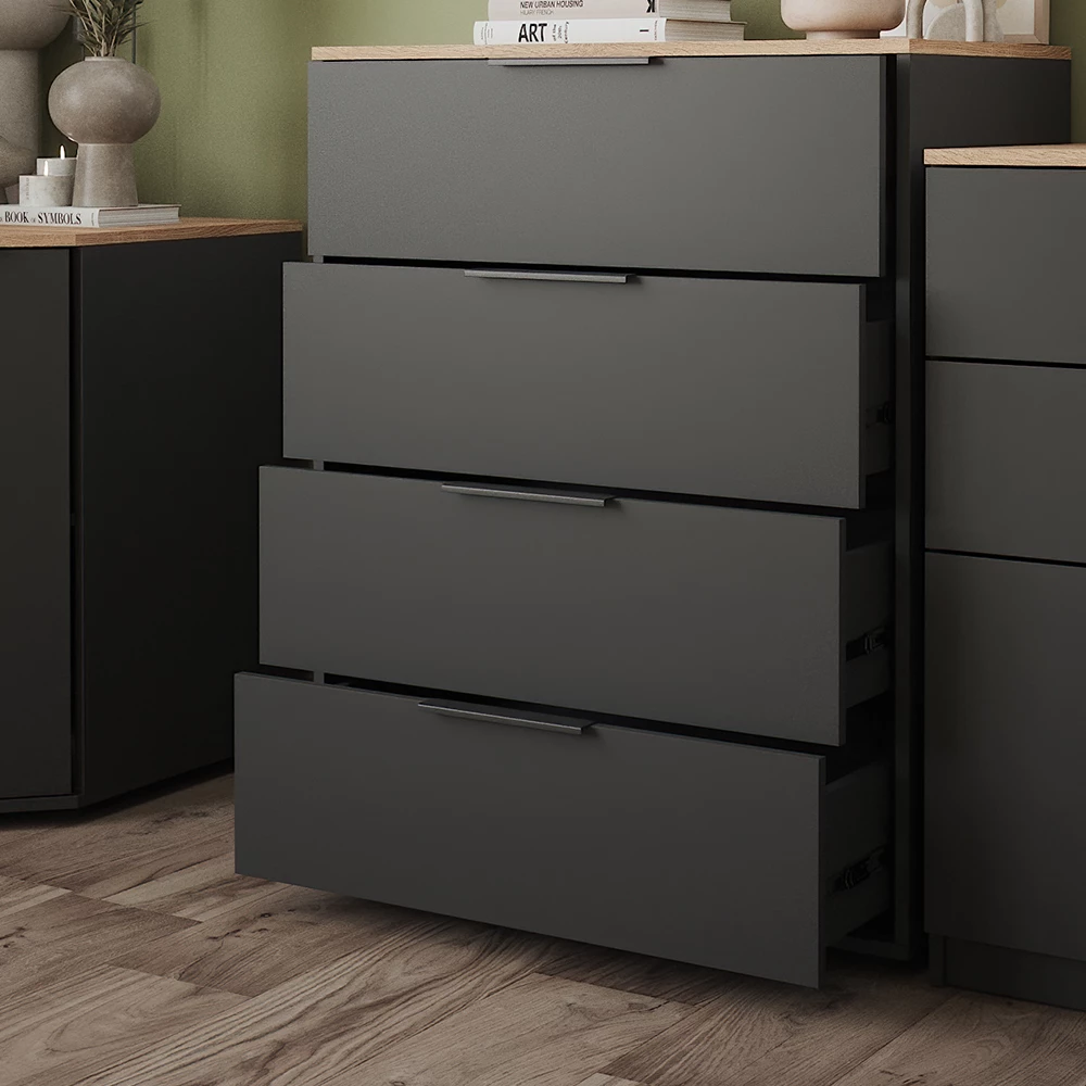 Nahaufnahme von Kommode in Anthrazit/Sonoma, zeigt Textur/Details