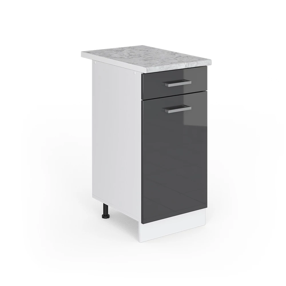 Vicco Küchenunterschrank R-Line, Weiß Hochglanz/Anthrazit, 40 Cm Mit Schubladen, Ohne Arbeitsplatte