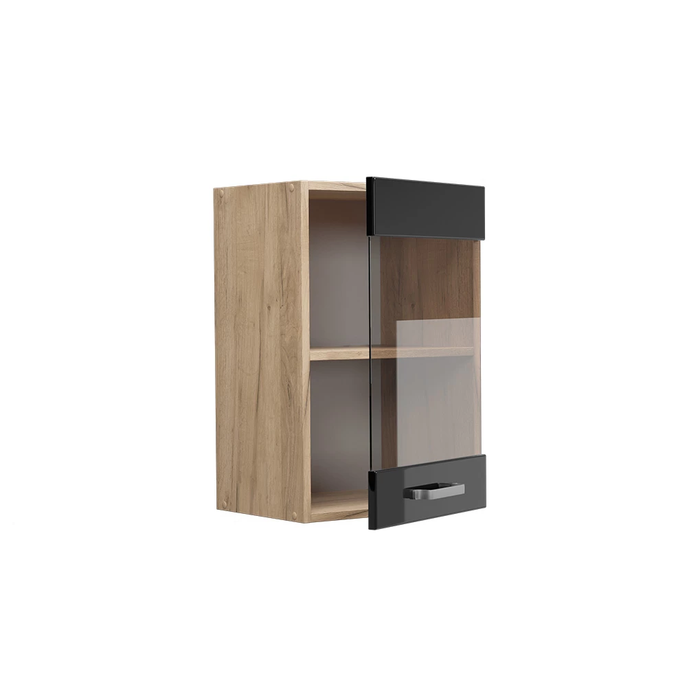 Vicco Küchenglasschrank "R-Line", Schwarz Hochglanz/Goldkraft Eiche, 40 cm