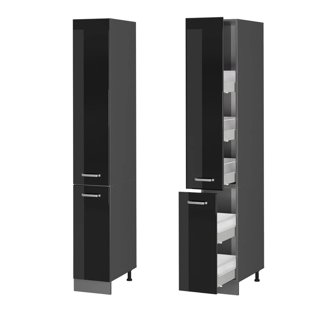 Close-up van Apotheekkast in Zwart hoogglans, met textuur/details