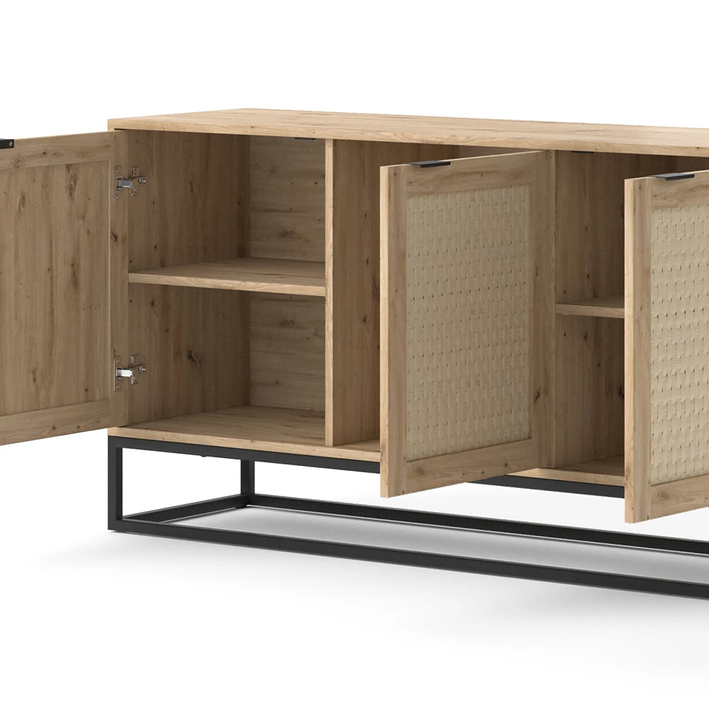 Nahaufnahme von Kommode in Braun, zeigt Design- und Oberflächendetails