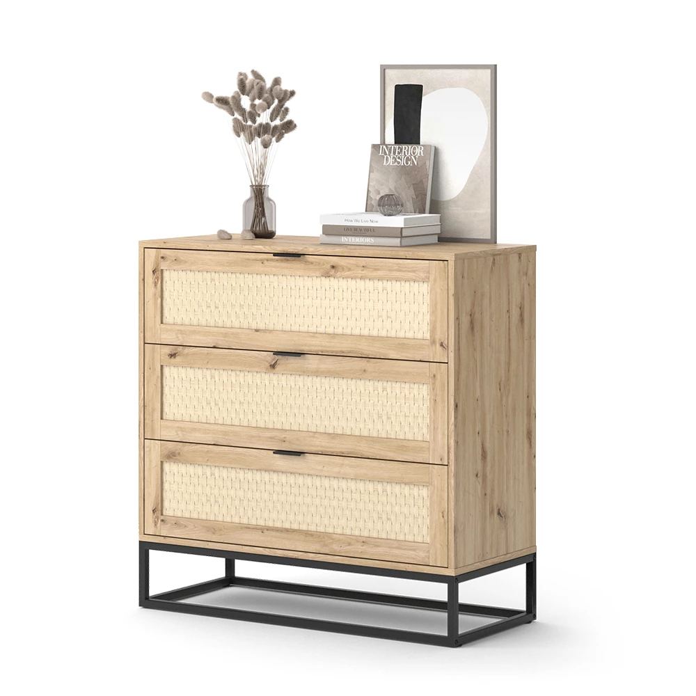 Ladekast in Bruin op een witte achtergrond met decoratieve elementen