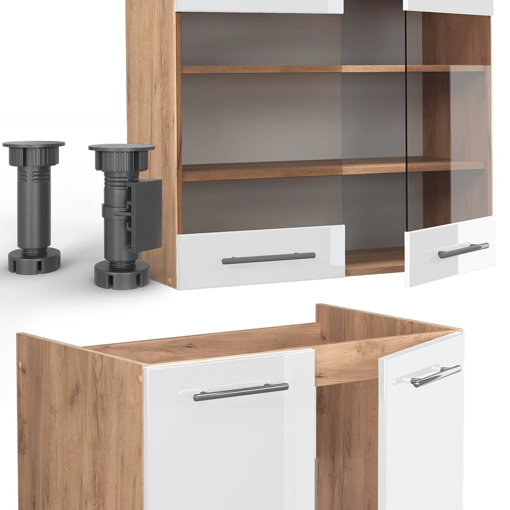 Vicco Kitchenette Alb lucios/stejar Goldkraft 240cm, Fame-Line
