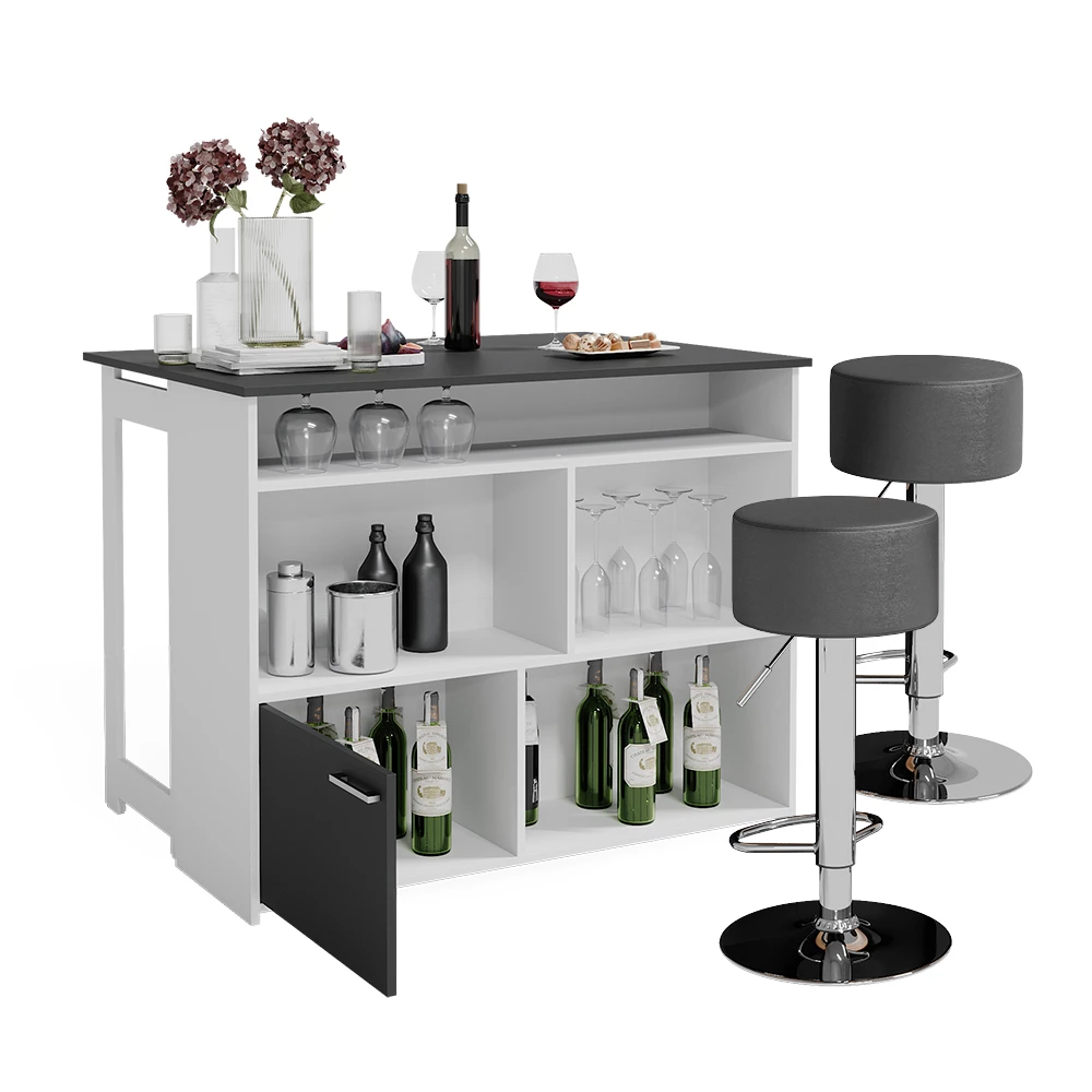 Baaripöydän setti in Antrasiitti/valkoinen on white background with decorative elements