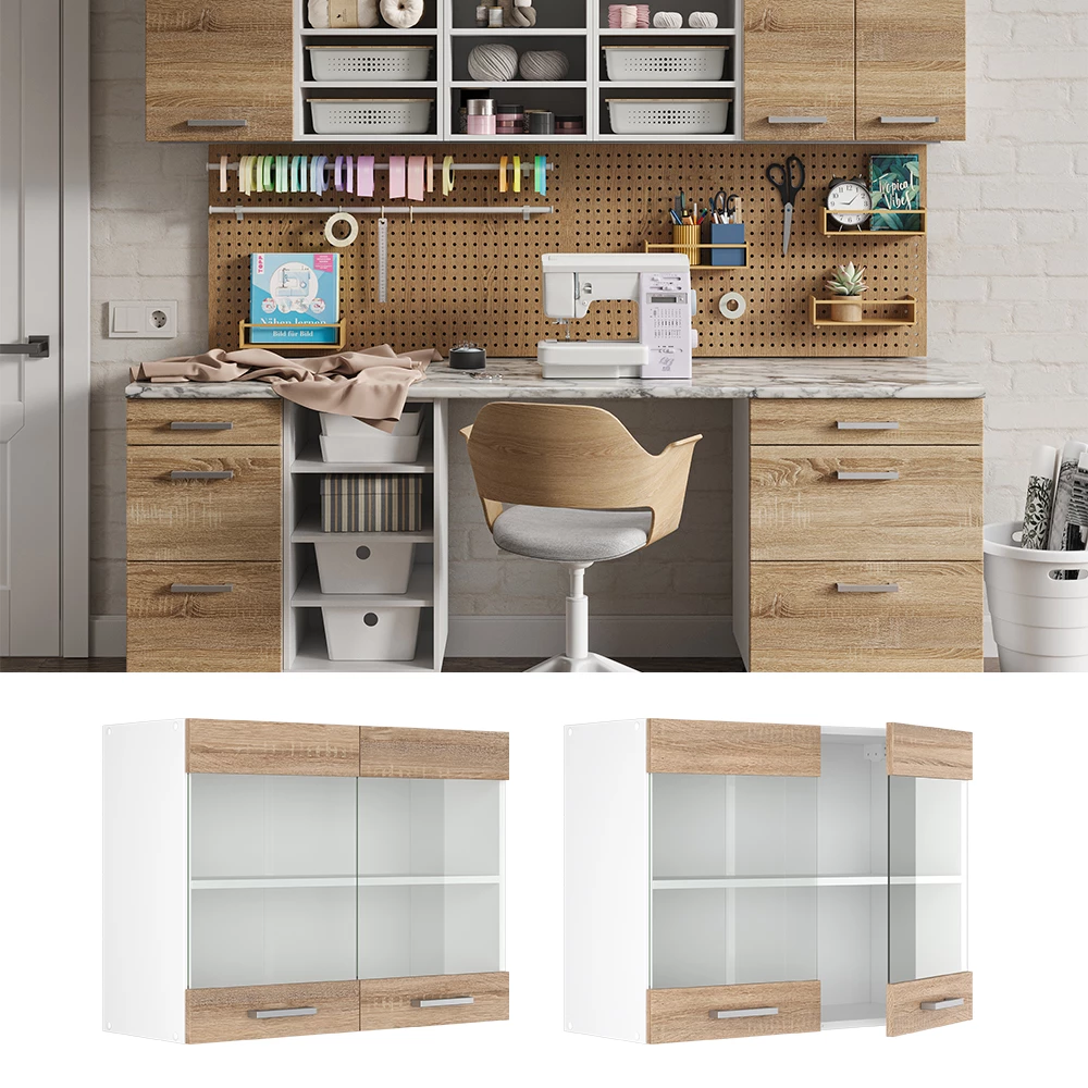 Vicco Universal wall unit Sonoma 80 cm with glass doors, R-Line