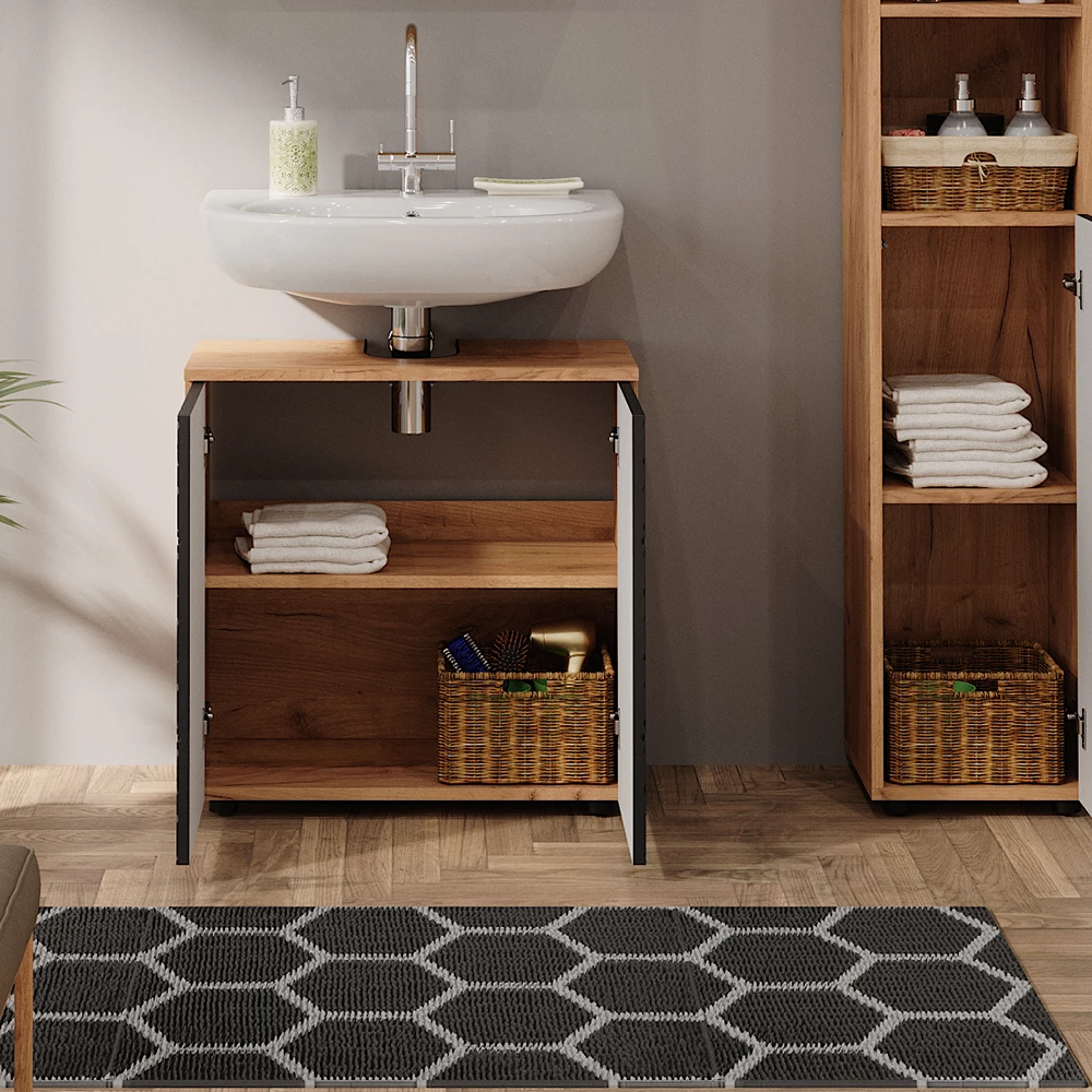 Vicco Waschbeckenunterschrank Anthrazit gestreift 60 x 59 cm, Irma