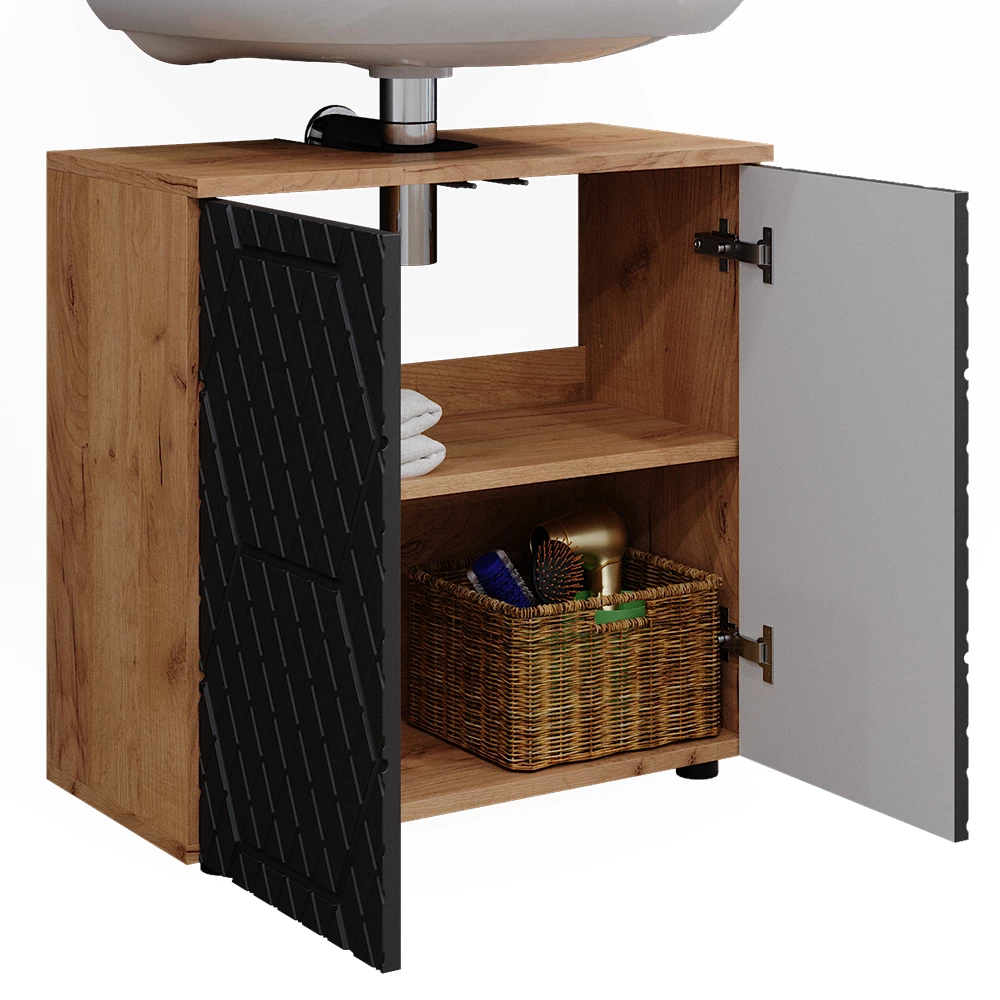 Vicco Waschbeckenunterschrank Anthrazit gestreift 60 x 59 cm, Irma