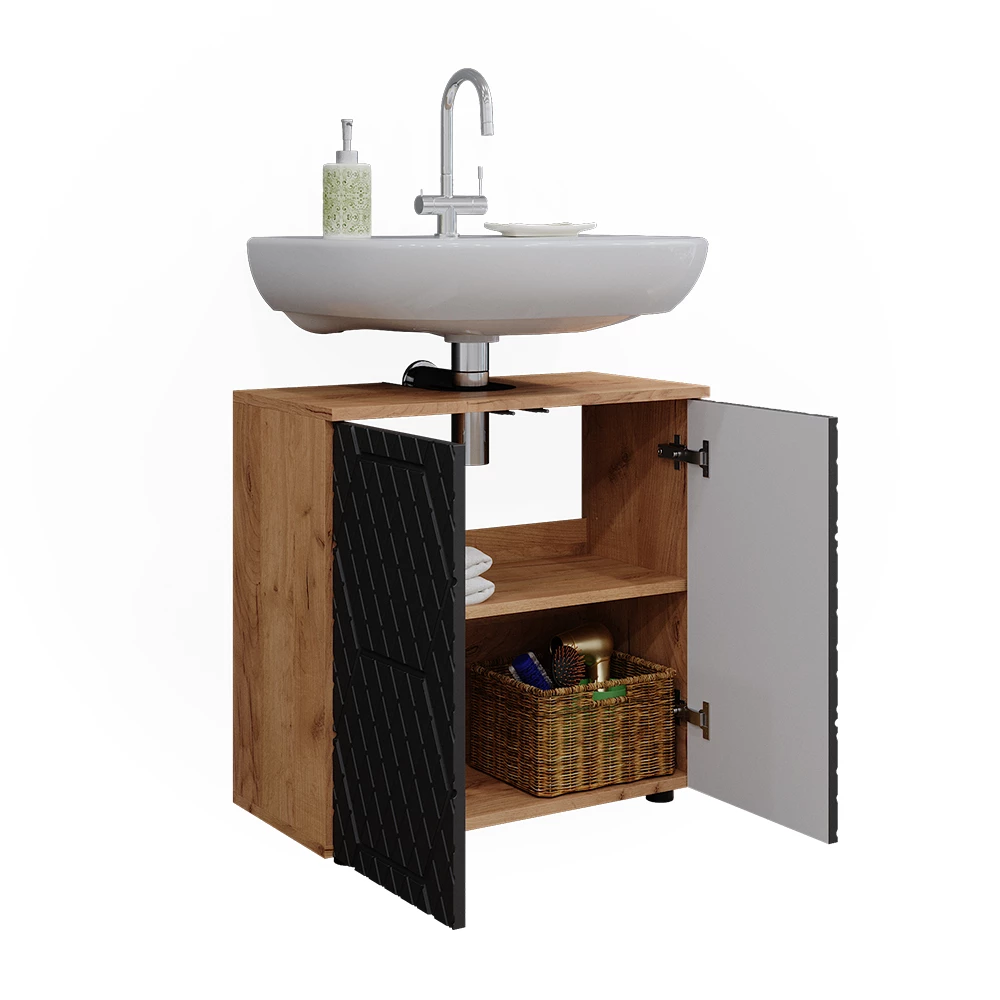 Vicco Waschbeckenunterschrank Anthrazit gestreift 60 x 59 cm, Irma