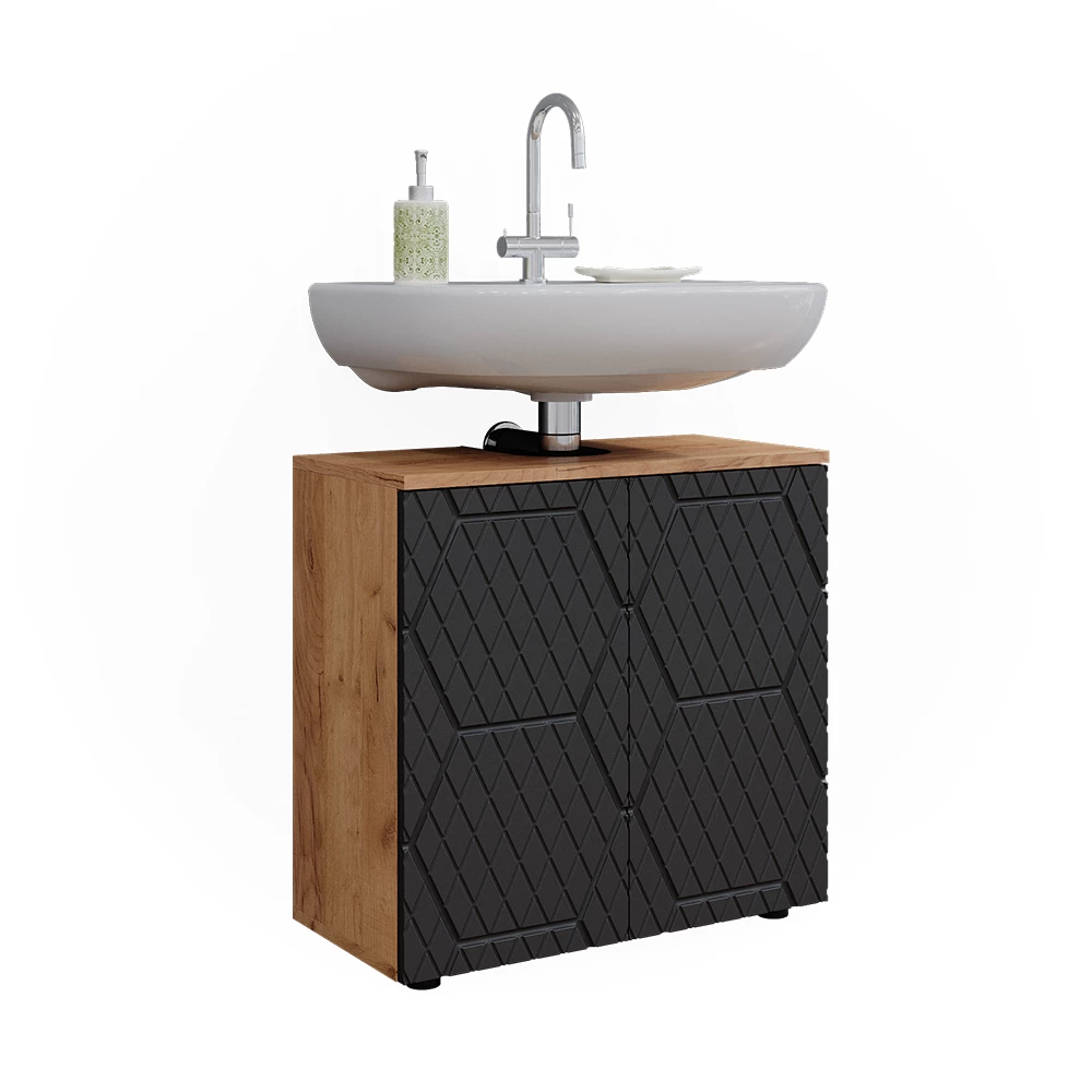 Vicco Waschbeckenunterschrank Anthrazit gestreift 60 x 59 cm, Irma