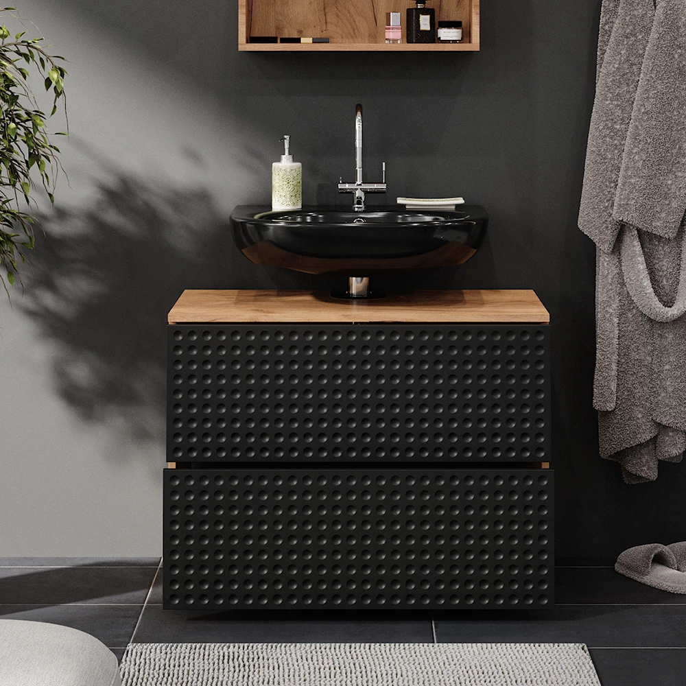 Gros plan de Meuble sous vasque simple en Anthracite à pois, montrant la texture/les détails