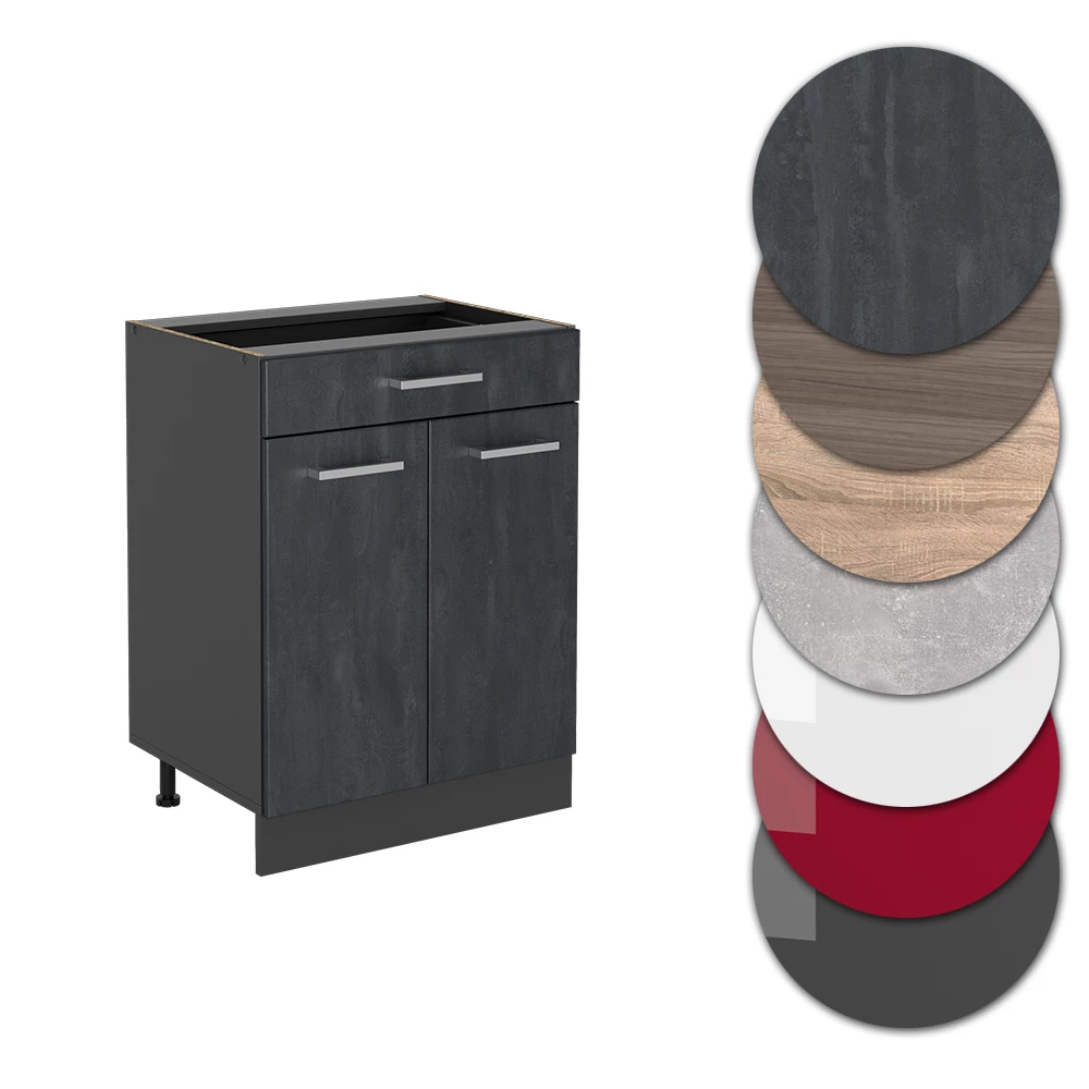 Vicco Schubladenschrank Schwarz Beton 60 cm mit Schublade, ohne Arbeitsplatte, R-Line