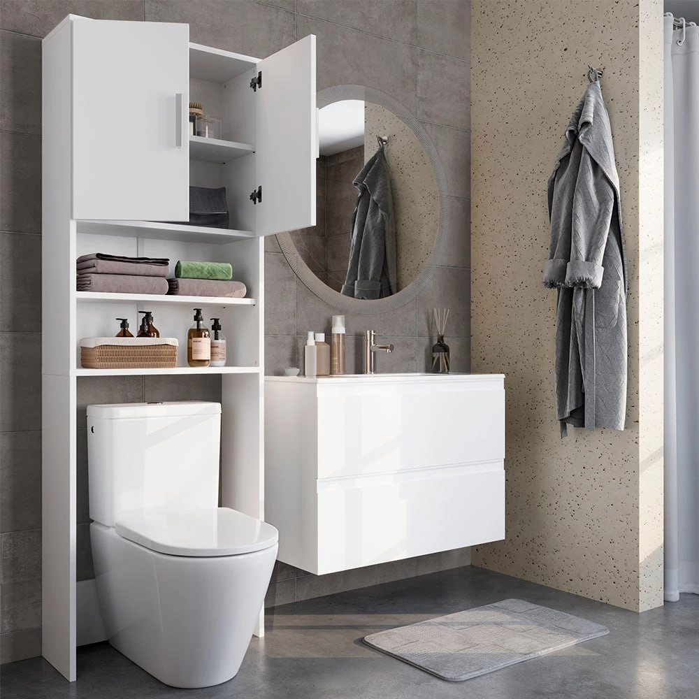 Vicco Toilettenschrank Weiß 64 x 190 cm mit 2 Türen