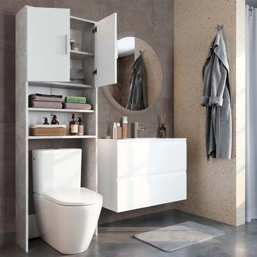 Vicco Toiletkast Beton/Wit 64 x 190 cm met 2 deuren
