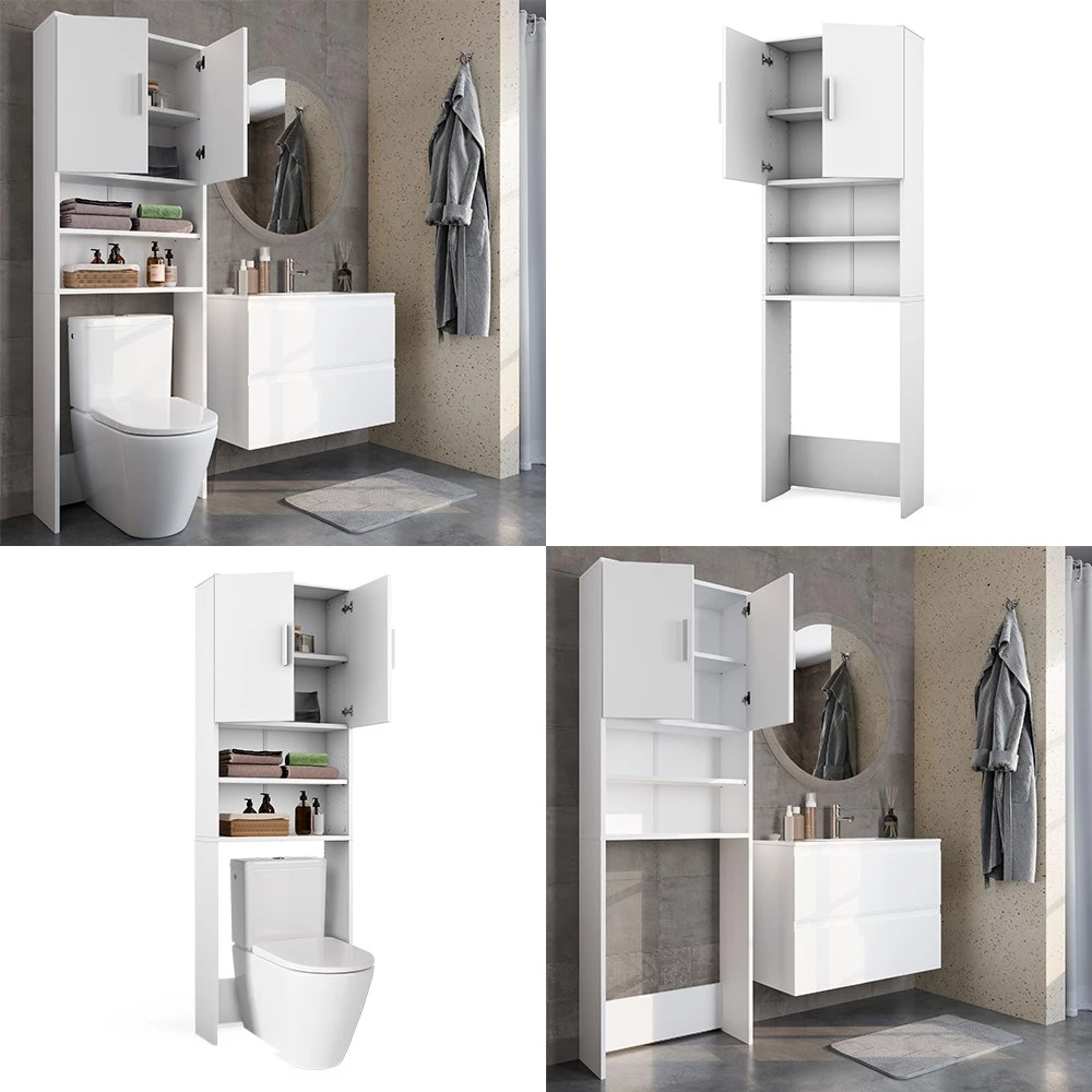 Vicco Toilettenschrank Weiß 64 x 190 cm mit 2 Türen