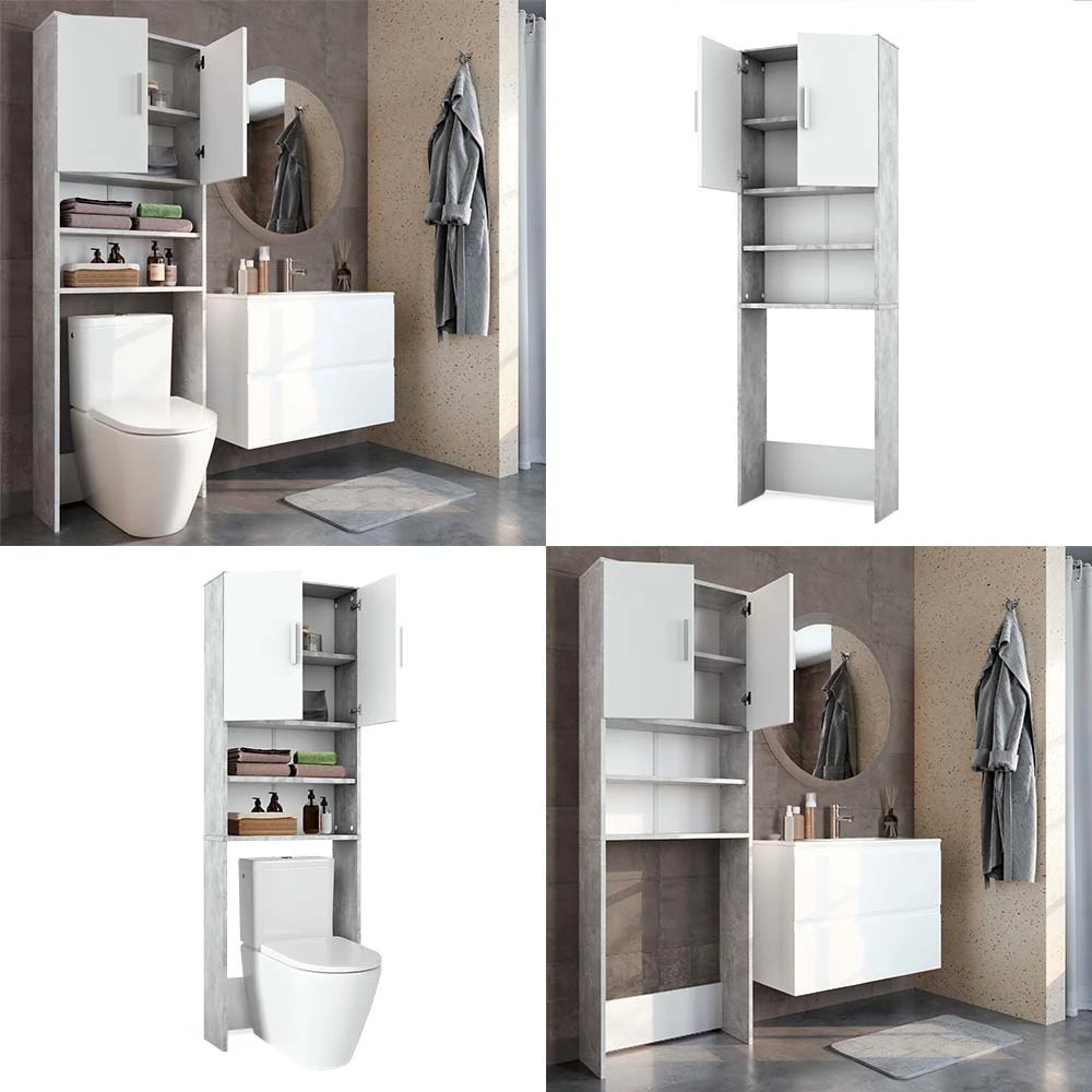 Vicco Toiletkast Beton/Wit 64 x 190 cm met 2 deuren