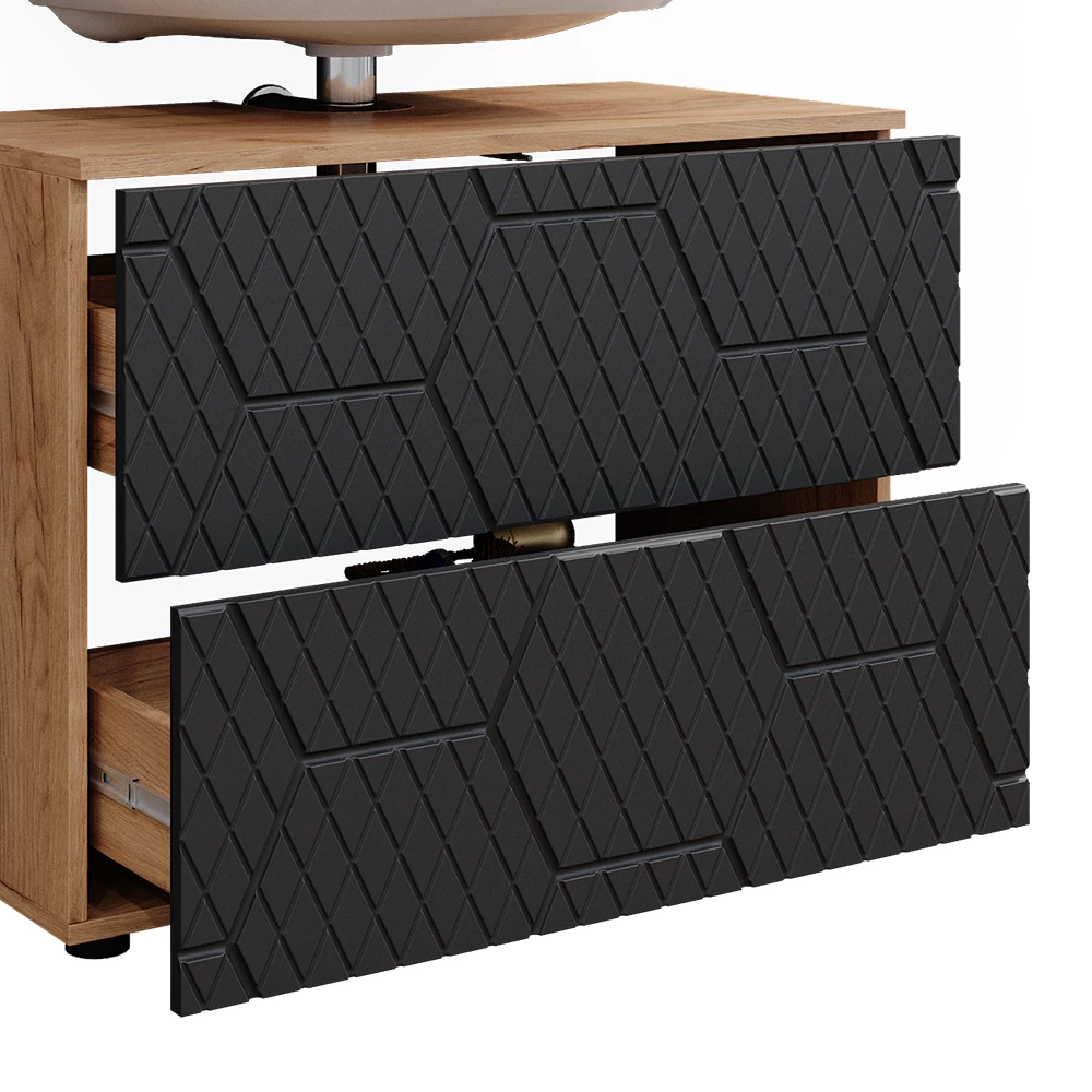Vicco Waschbeckenunterschrank Anthrazit gestreift 80 cm mit 2 Schubladen, Irma