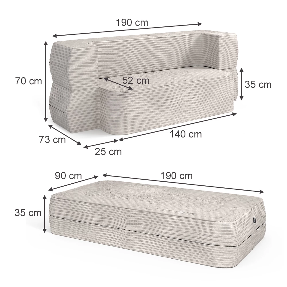 livinity® Sofa Beige 190 cm mit Schlaffunktion, Lille