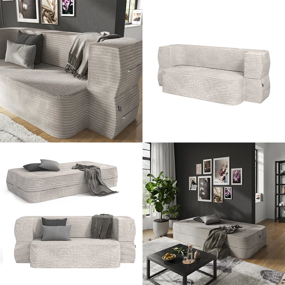 livinity® Sofa Beige 190 cm mit Schlaffunktion, Lille