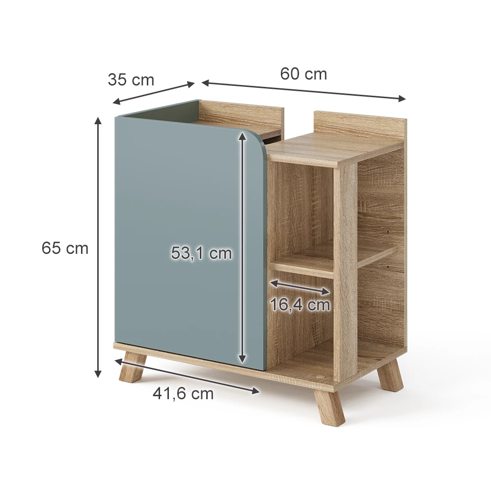 Vicco Waschbeckenunterschrank Blau-Grau 60 x 65 cm mit Tür und offenen Fächern, Karen