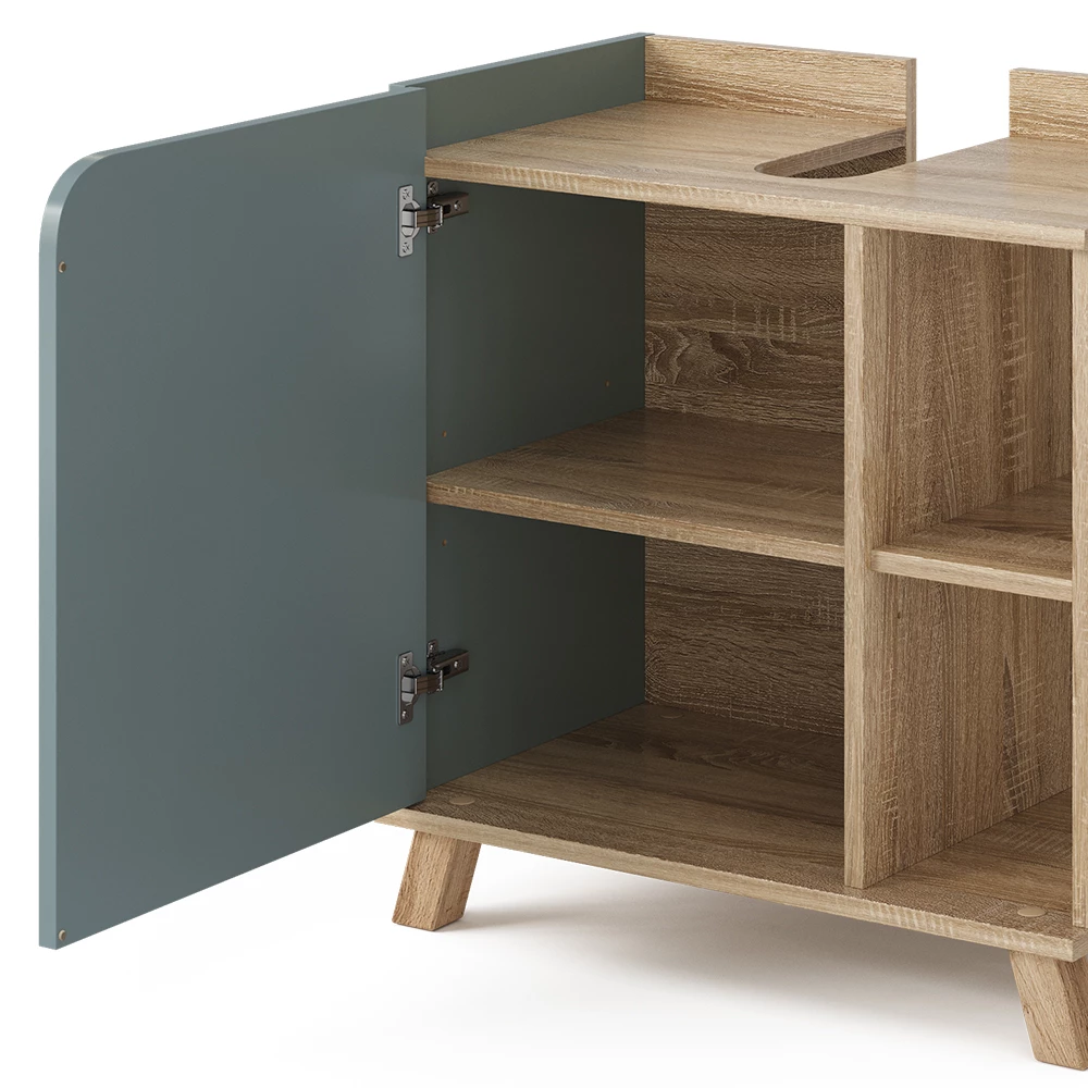 Vicco Waschbeckenunterschrank Blau-Grau 60 x 65 cm mit Tür und offenen Fächern, Karen