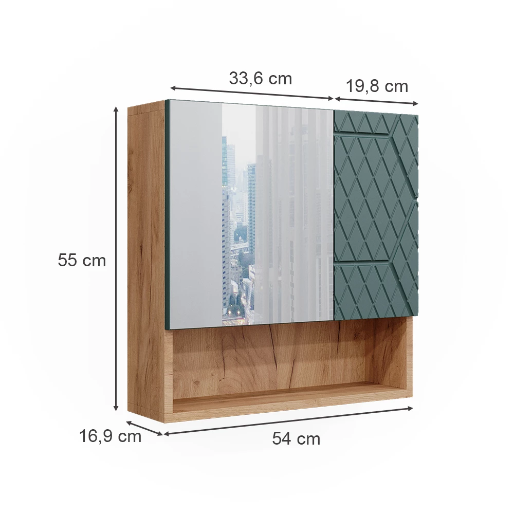 Vicco Badspiegelschrank Grün/Goldkraft Eiche 54 x 55 cm, Irma