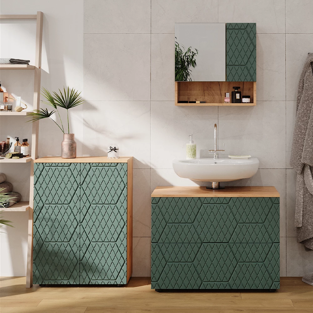Vicco Badspiegelschrank Grün/Goldkraft Eiche 54 x 55 cm, Irma