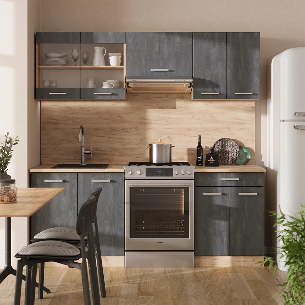 Kitchenette in Concreto preto/carvalho Goldkraft on white background