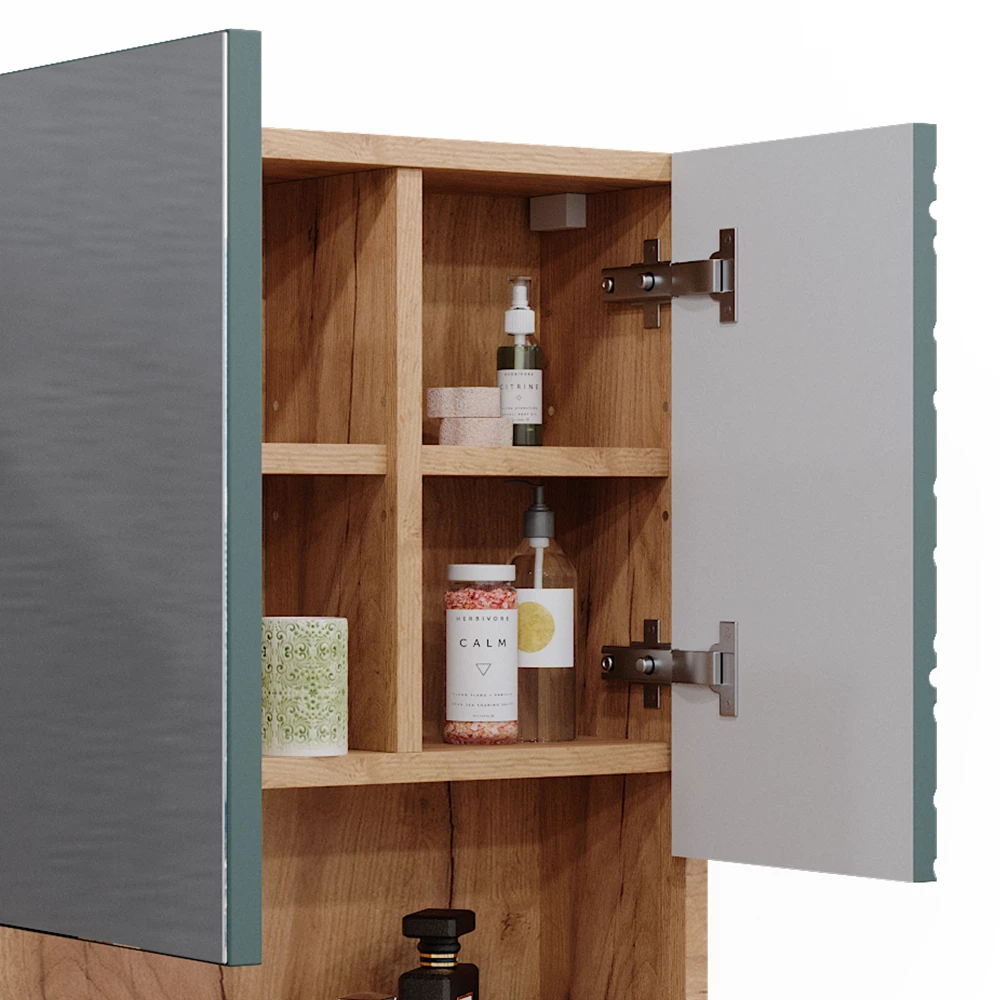 Vicco Badspiegelschrank Grün/Goldkraft Eiche 54 x 55 cm, Irma