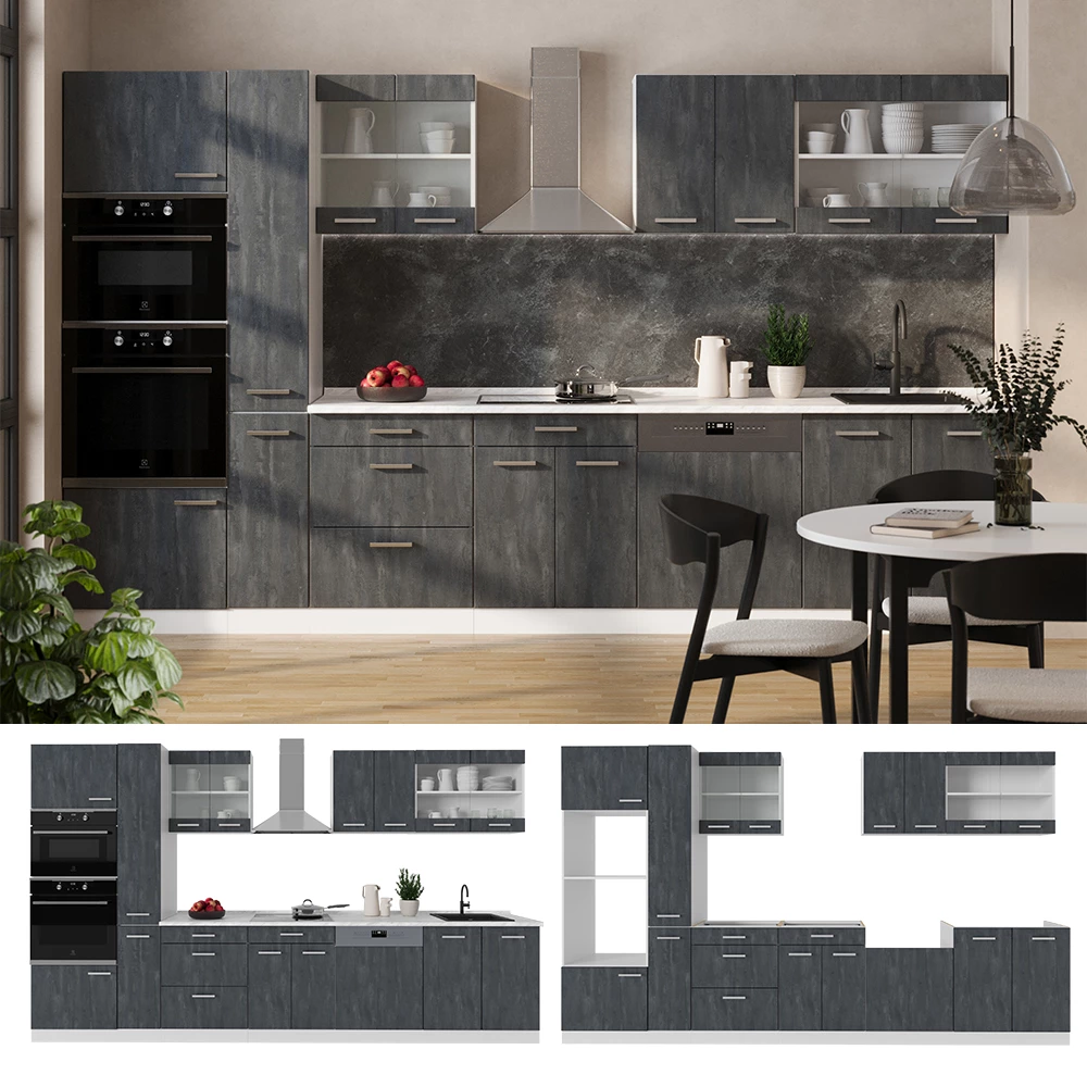 Kitchenette in Beton negru/alb, shown in ambient setting and on white background