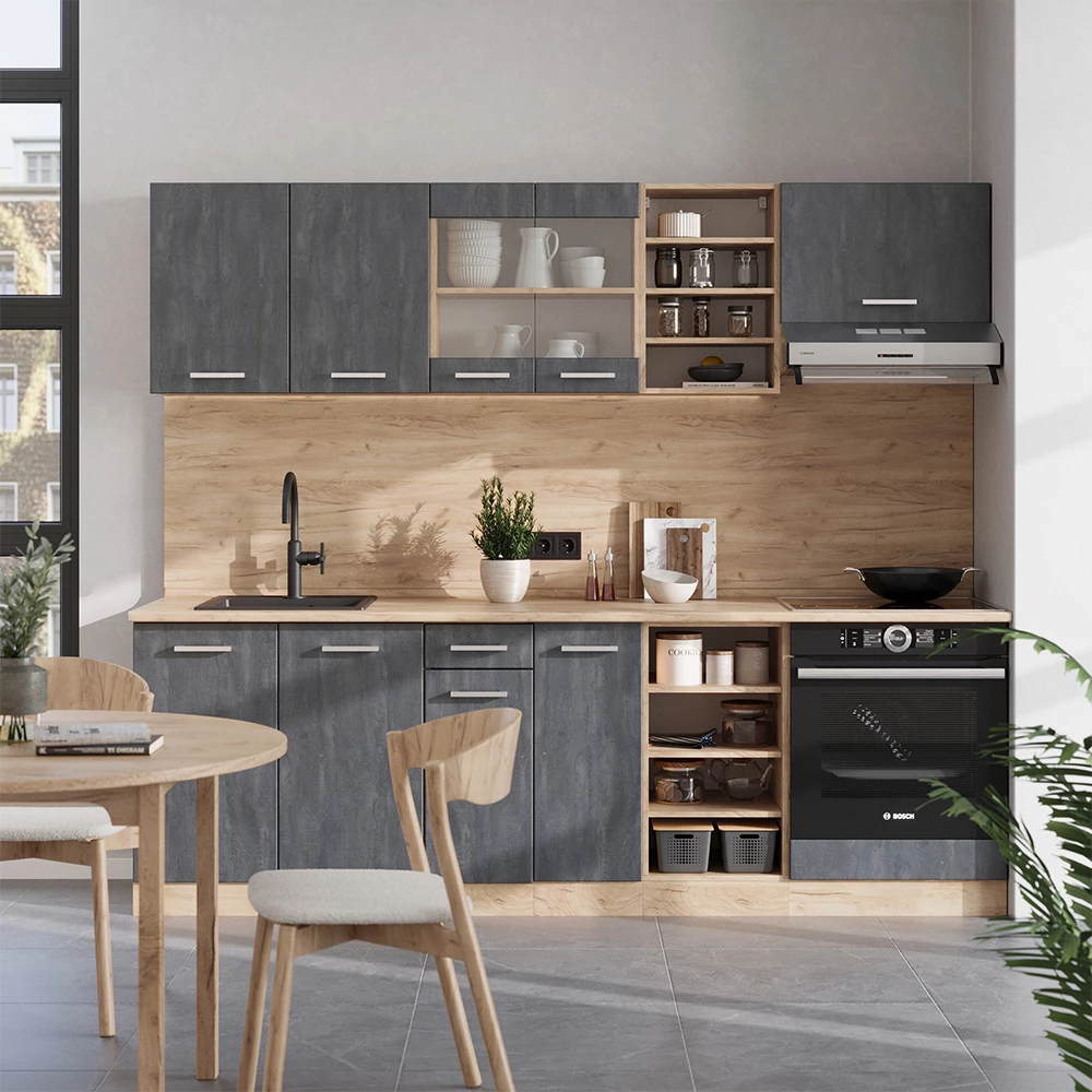 Kitchenette in Concreto preto/carvalho Goldkraft on white background