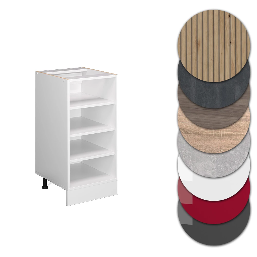 Nahaufnahme von Küchenregal in Weiß, zeigt Design- und Oberflächendetails