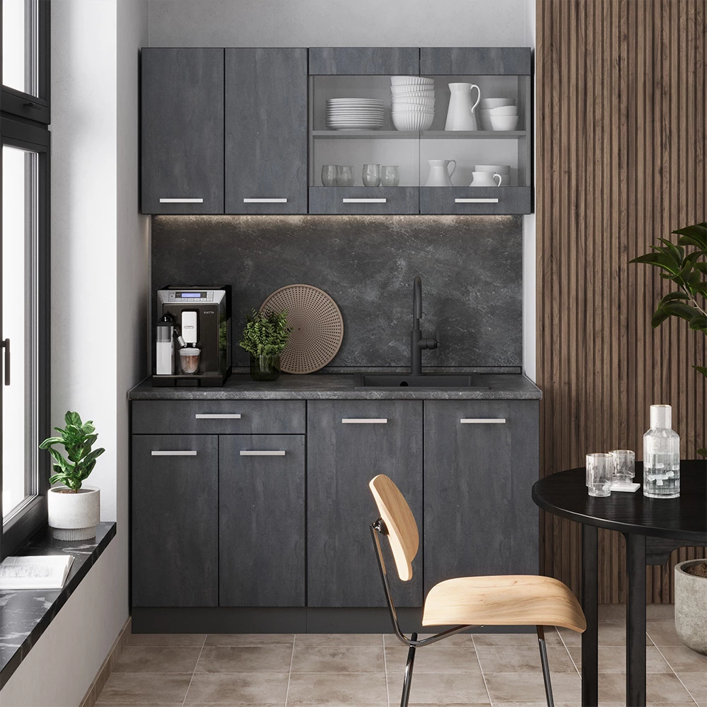 Vicco Cucina monoblocco Calcestruzzo nero/antracite 140 cm PL Antracite, R-Line