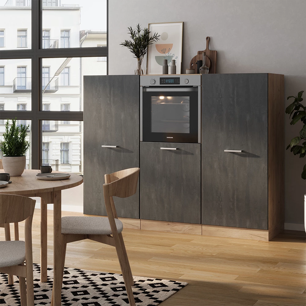 Vicco Cucine componibili piccole Calcestruzzo nero/quercia dorata 180 cm Senza piano di lavoro, R-Line