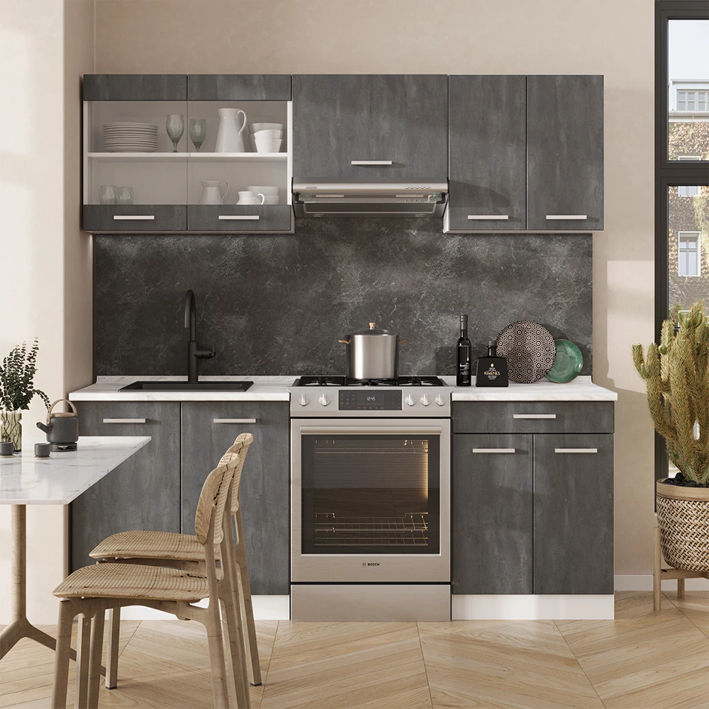 Vicco Kuchynská linka Čierny betón/biely 200 cm AP Antracit, R-Line