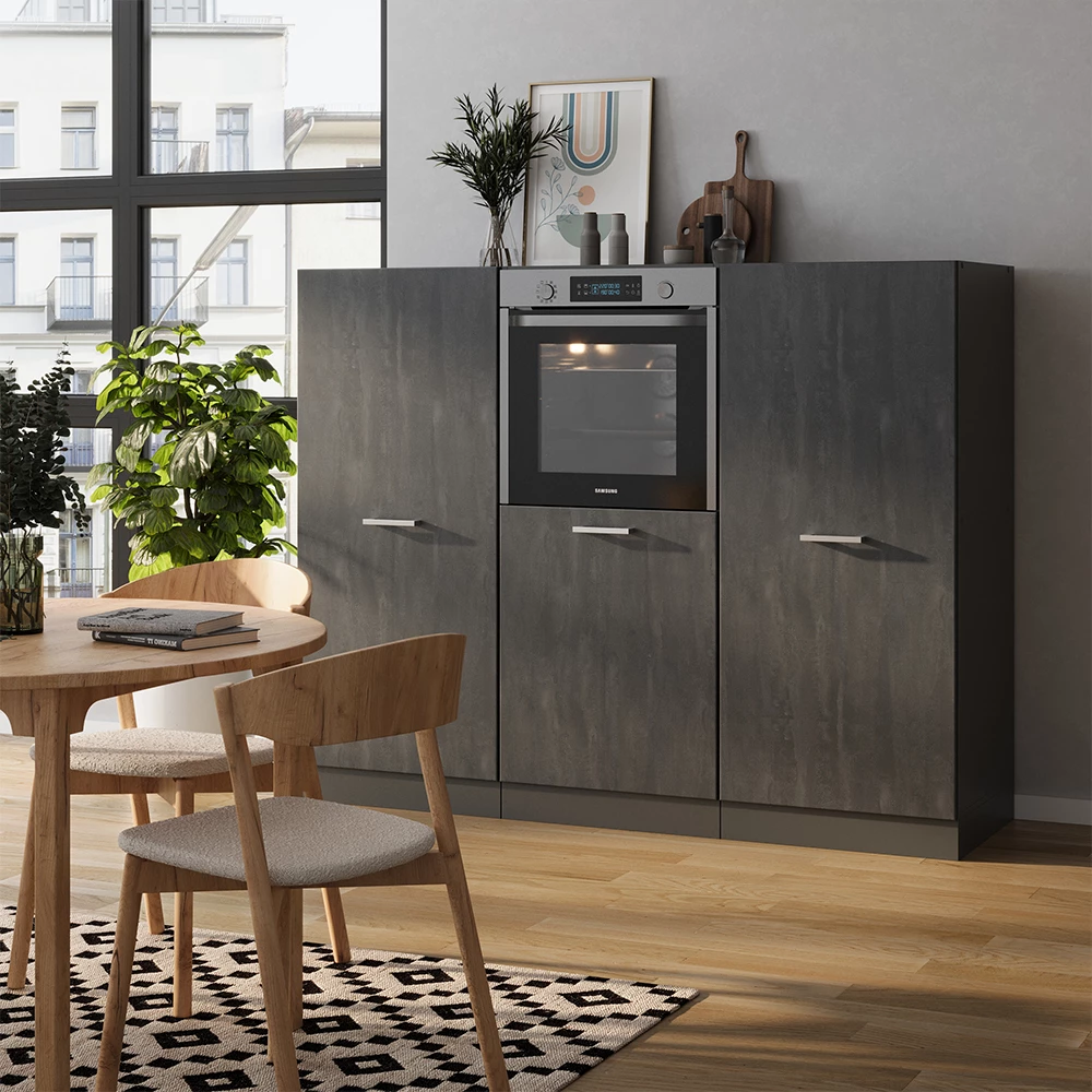 Vicco Cucine componibili piccole Calcestruzzo nero/antracite 180 cm Senza piano di lavoro, R-Line