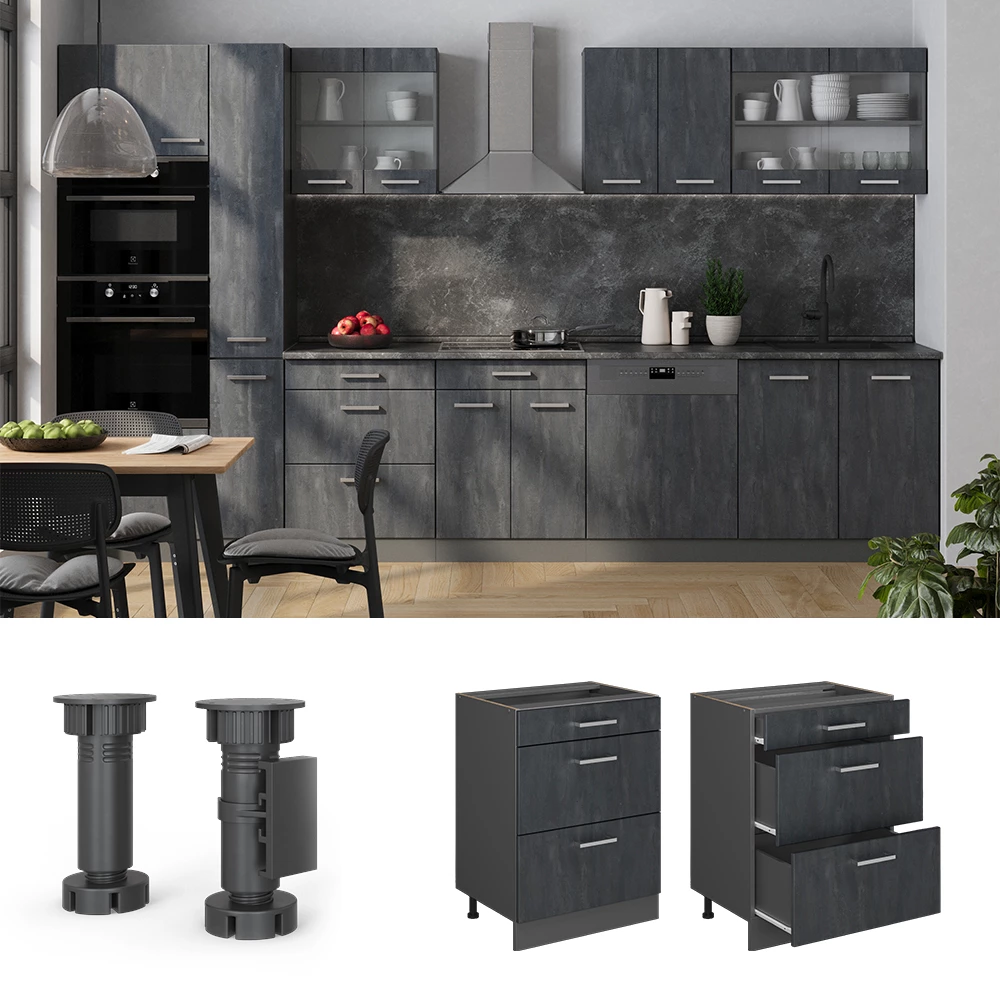 Vicco Küchenunterschrank Schwarz Beton 60 cm ohne Arbeitsplatte, R-Line