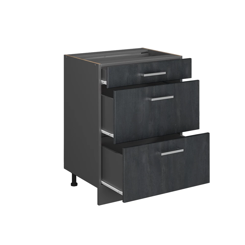 Vicco Küchenunterschrank Schwarz Beton 60 cm ohne Arbeitsplatte, R-Line