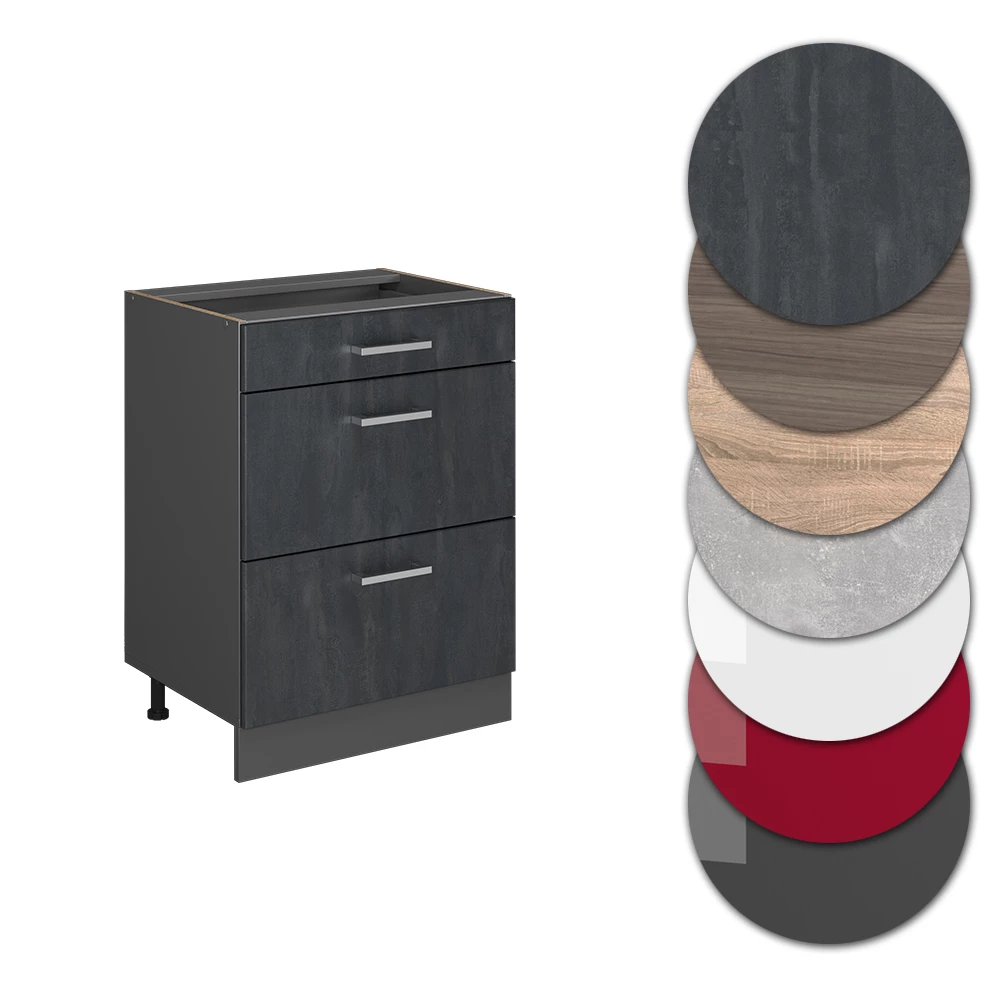 Vicco Küchenunterschrank Schwarz Beton 60 cm ohne Arbeitsplatte, R-Line