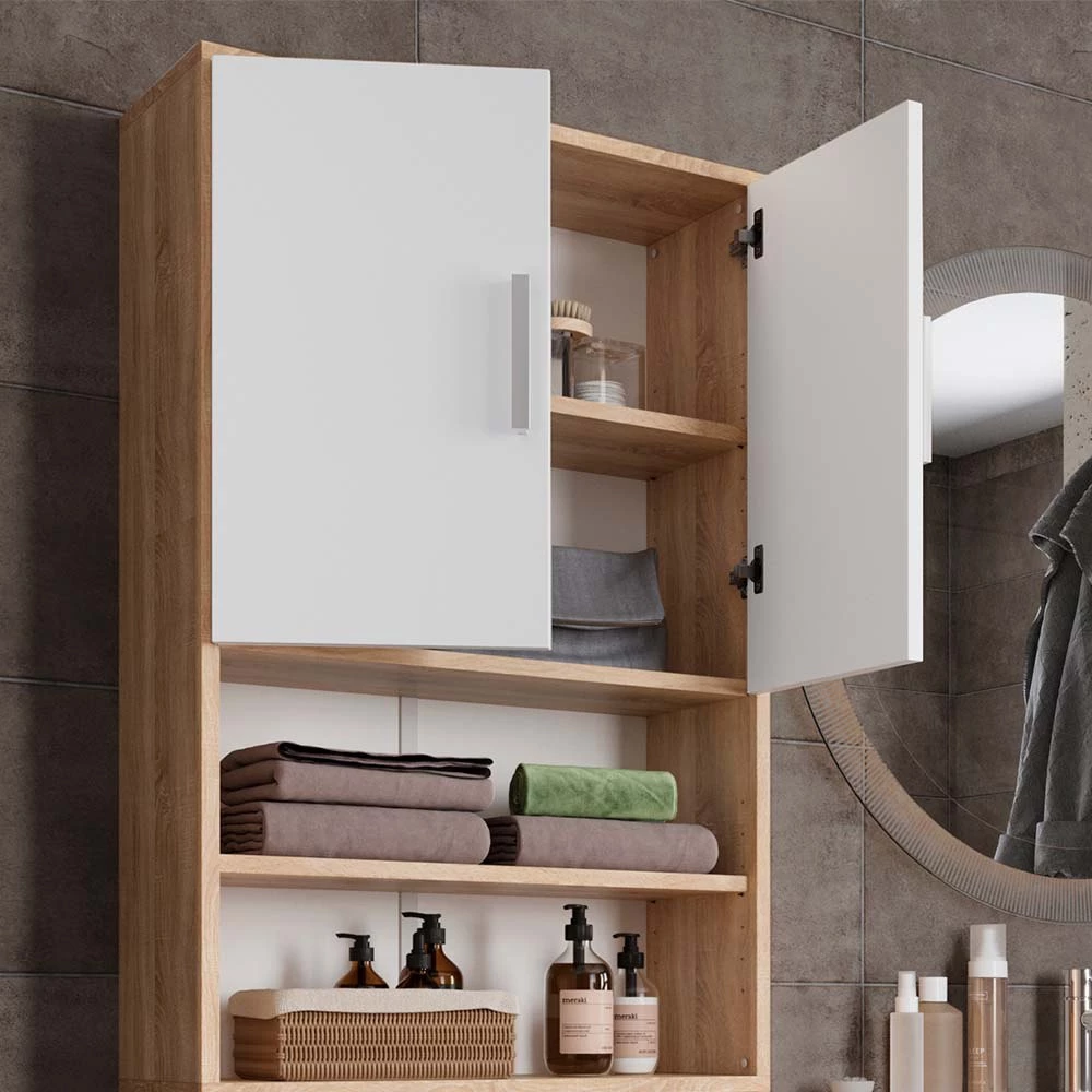 Vicco Toilettenschrank Sonoma/Weiß 64 x 190 cm mit 2 Türen