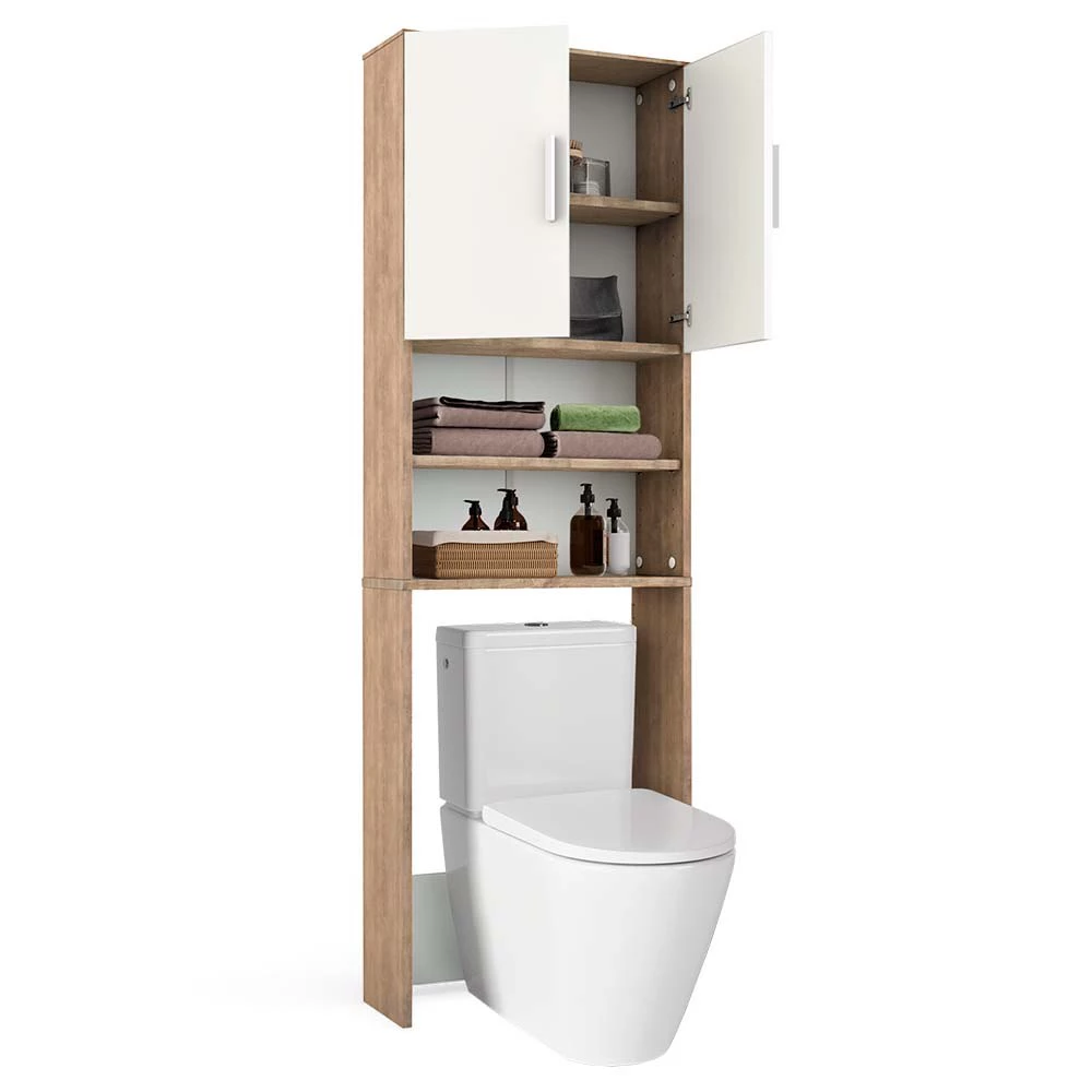 Vicco Toilettenschrank Sonoma/Weiß 64 x 190 cm mit 2 Türen