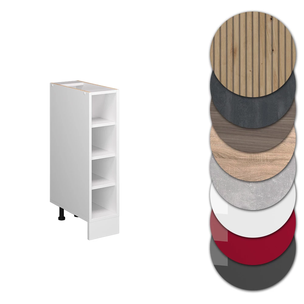 Nahaufnahme von Küchenregal in Weiß, zeigt Design- und Oberflächendetails