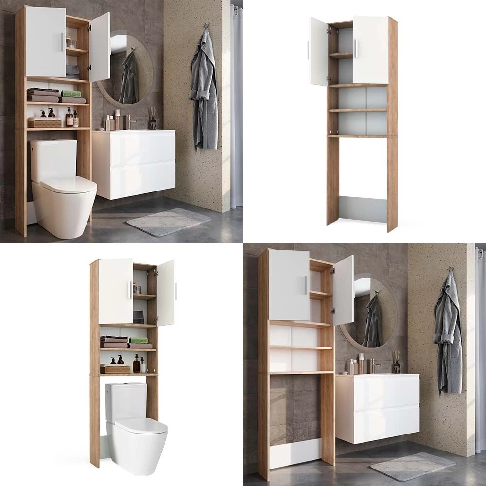 Vicco Toilettenschrank Sonoma/Weiß 64 x 190 cm mit 2 Türen