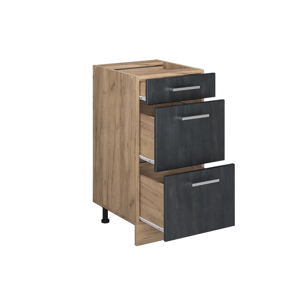 Keukenonderkast in Zwart beton op een witte achtergrond