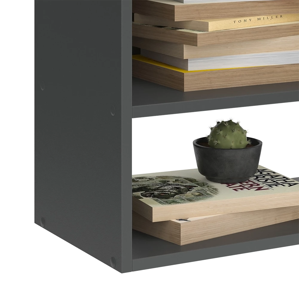 Nahaufnahme von Hängeschrank in Anthrazit, zeigt Design- und Oberflächendetails