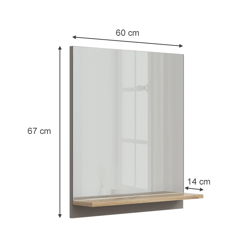 Vicco Badspiegel Greige 60 x 67 cm mit Regal, Marelle