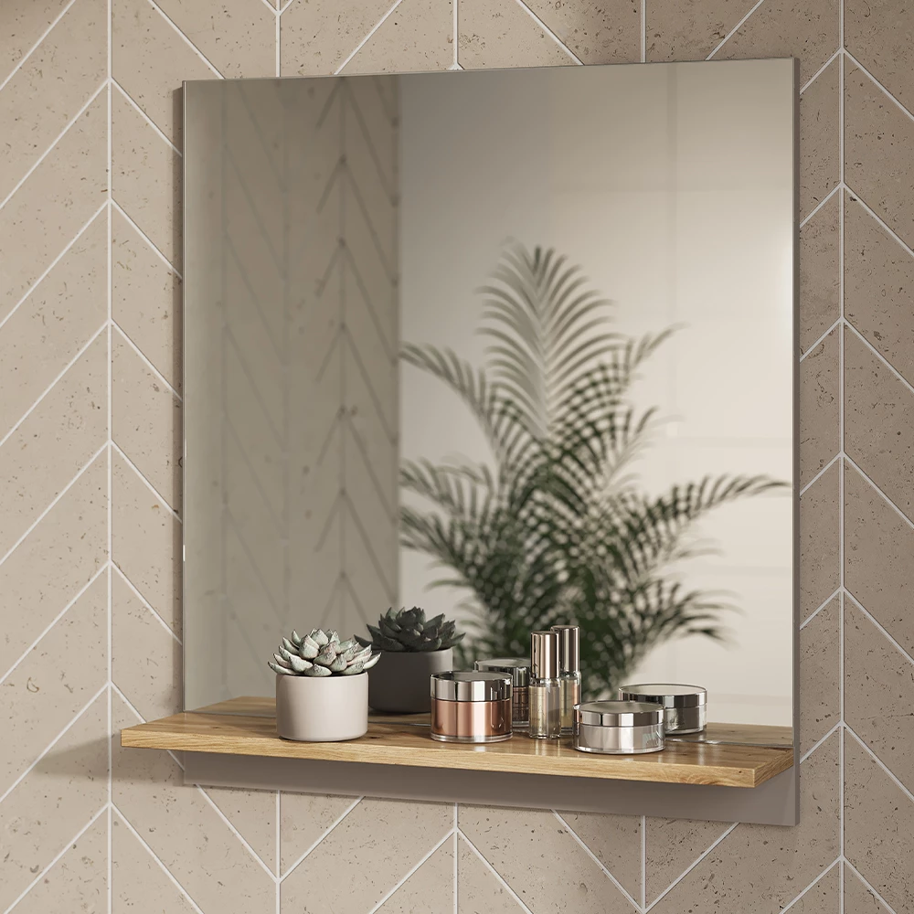 Vicco Badspiegel Greige 60 x 67 cm mit Regal, Marelle