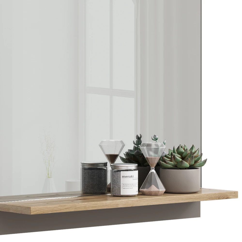 Vicco Badspiegel Greige 60 x 67 cm mit Regal, Marelle